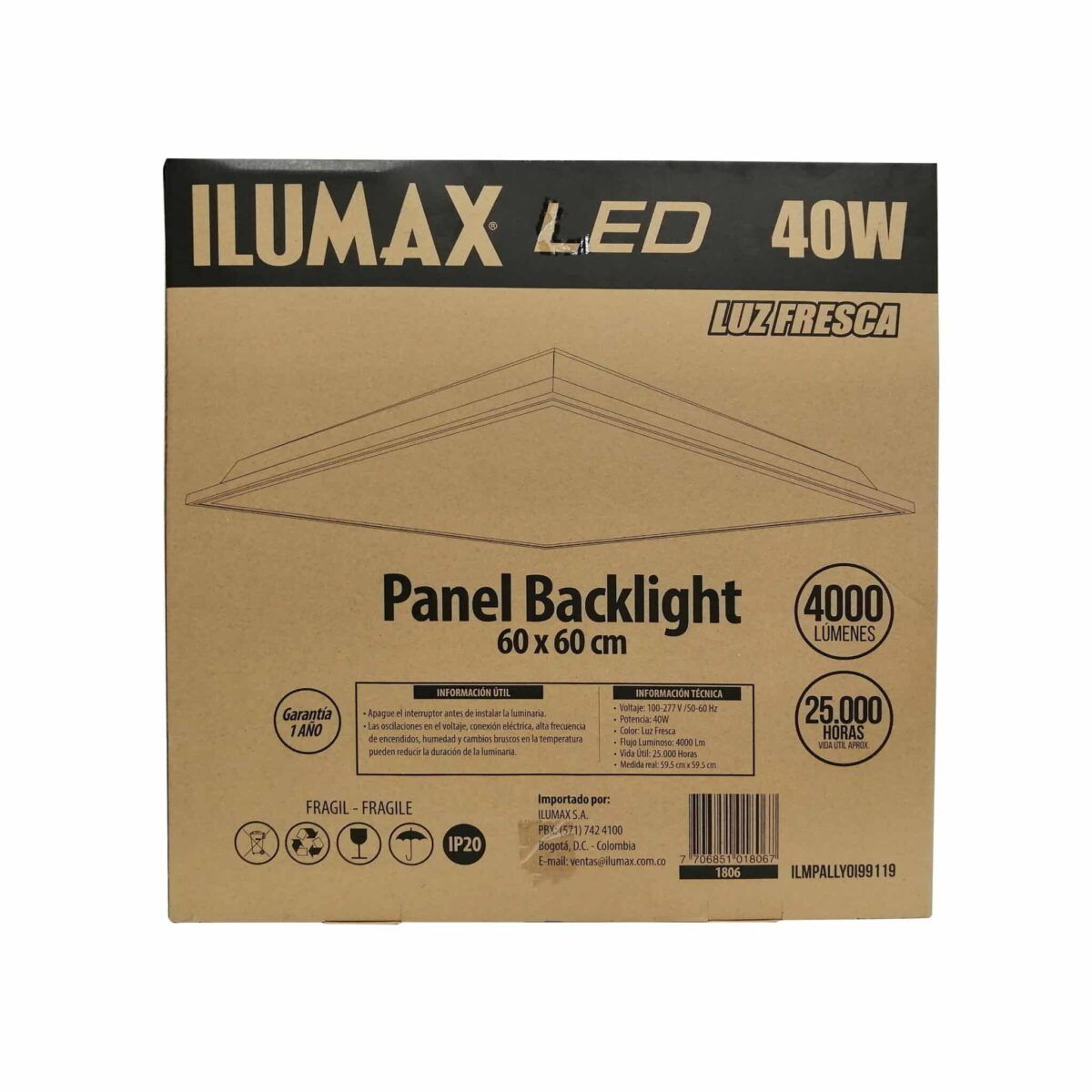 BACKLIGHT LED 40W PANEL LUZ FRESCA 60X60 1806 4