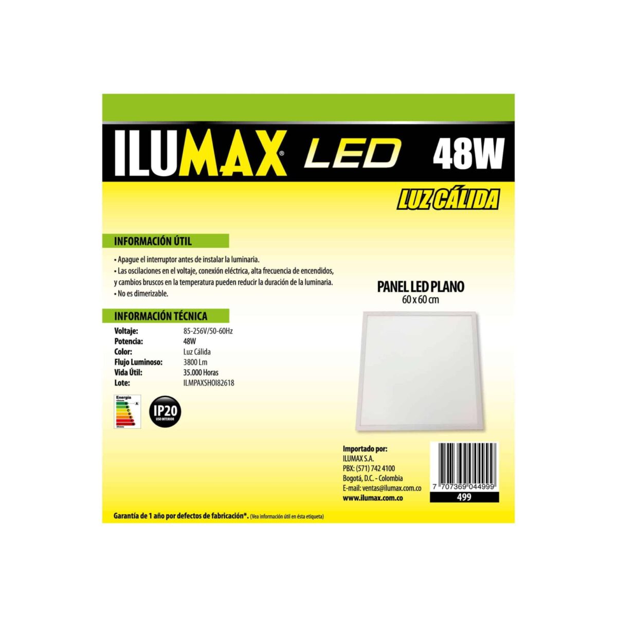 PANEL LED 48W PLANO LUZ CALIDA 60X60CM 499 3