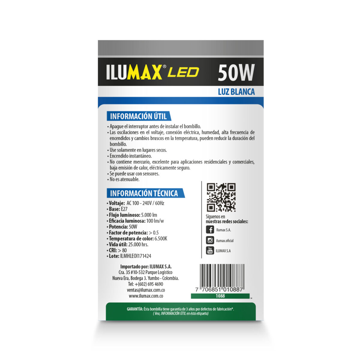 Bombillo LED 50W Alta Potencia Luz Blanca E27 - Imagen 4