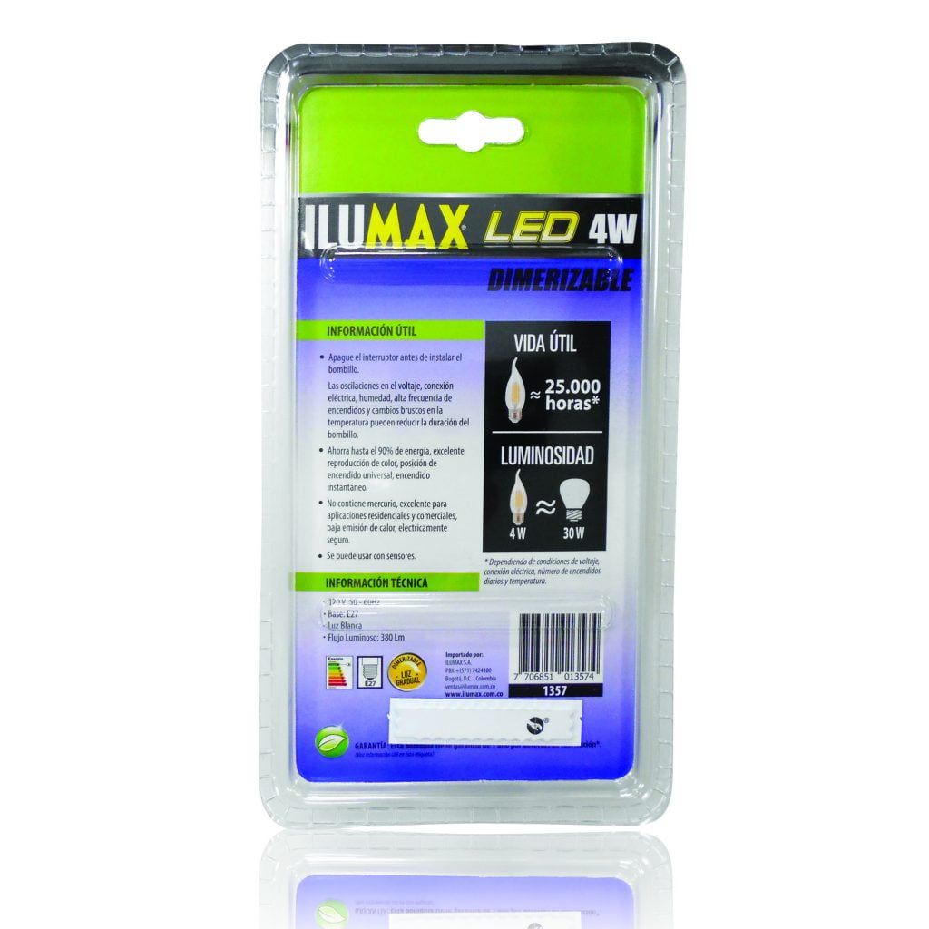 Velita LED 4W Filamento Pico De Loro Clear Dimerizable Luz Blanca 1357 2