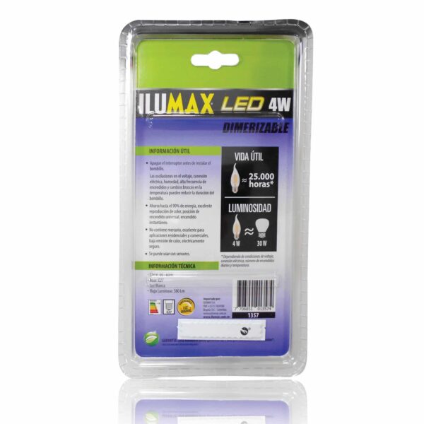 Velita LED 4W Filamento Pico De Loro Clear Dimerizable Luz Blanca 1357 2