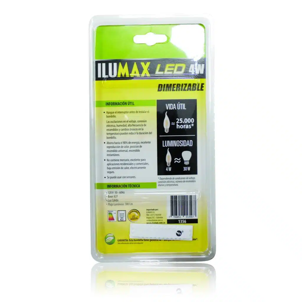 Velita LED 4W Filamento Pico De Loro Clear Dimerizable Luz Calida 1356 2