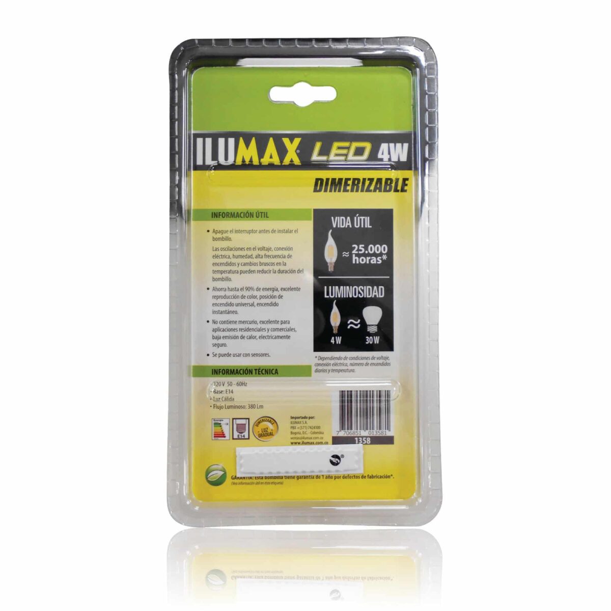 Velita LED 4W Filamento Pico De Loro Clear Dimerizable Luz Calida E14 1358 2