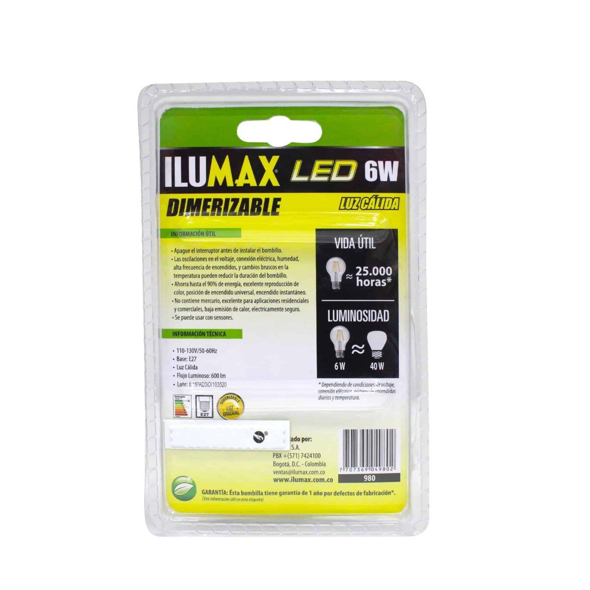 Bulbo LED 6W Filamento Luz Calida E27 980 2