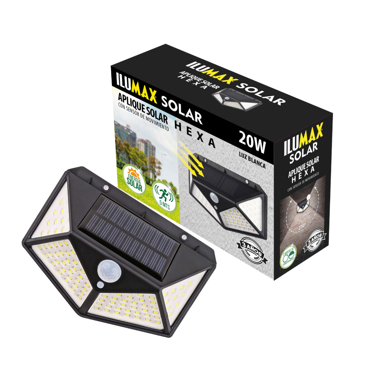 Aplique Solar Led Con Sensor Movimiento 20W Luz Blanca - Imagen 4