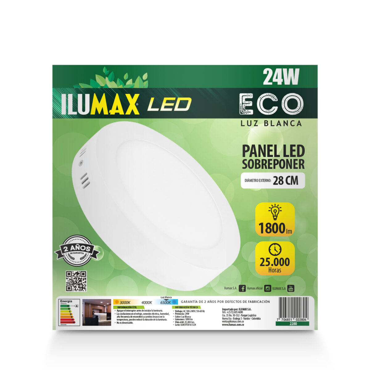 Panel Led Redondo Sobreponer 24W Luz Blanca - Imagen 3