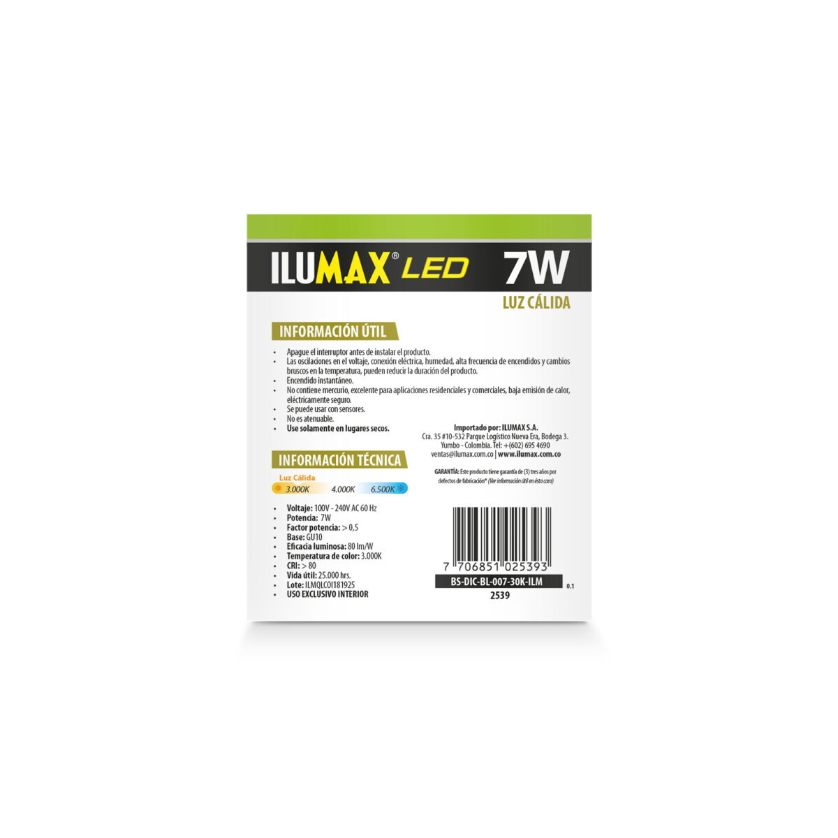 DICROICO LED 7W LUZ CÁLIDA - Imagen 3