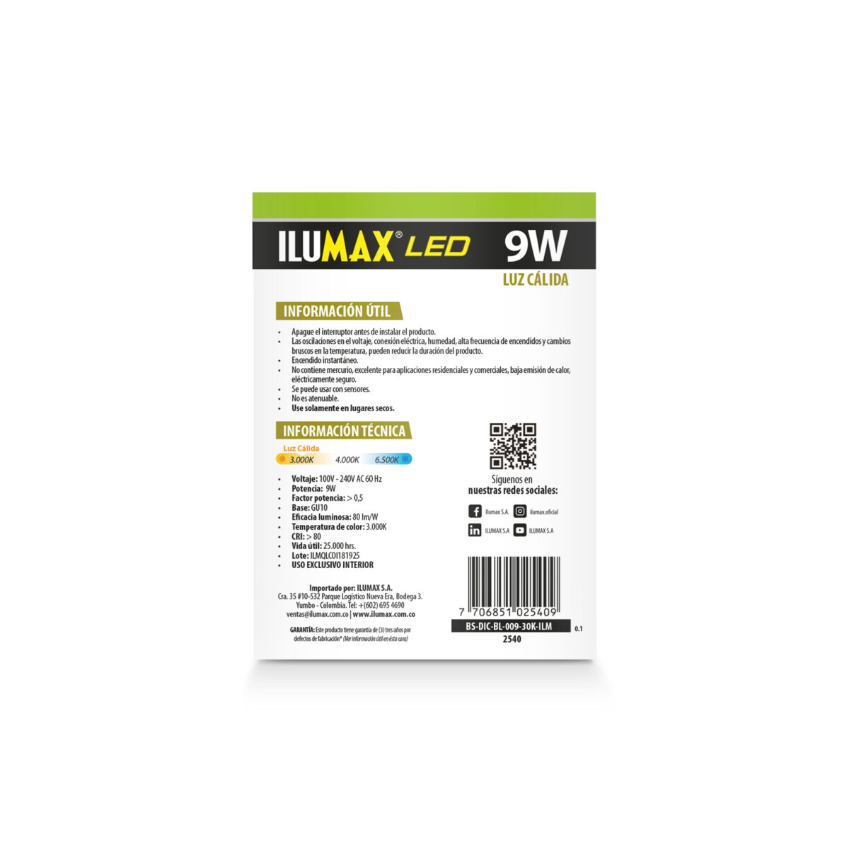 DICROICO LED 9W LUZ CÁLIDA - Imagen 3