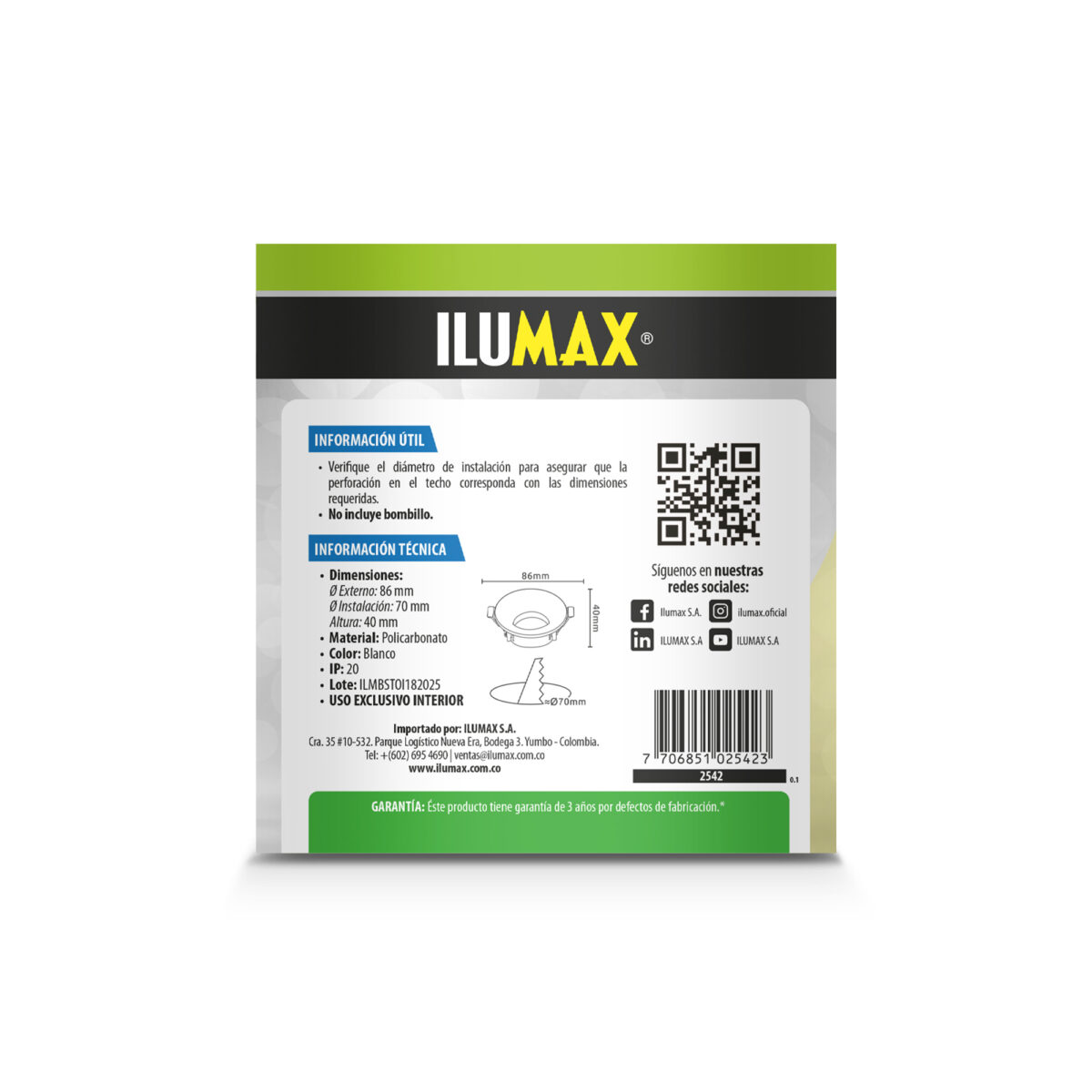 BALA DE EMPOTRAR REDONDA RECESADA BLANCA - Imagen 3