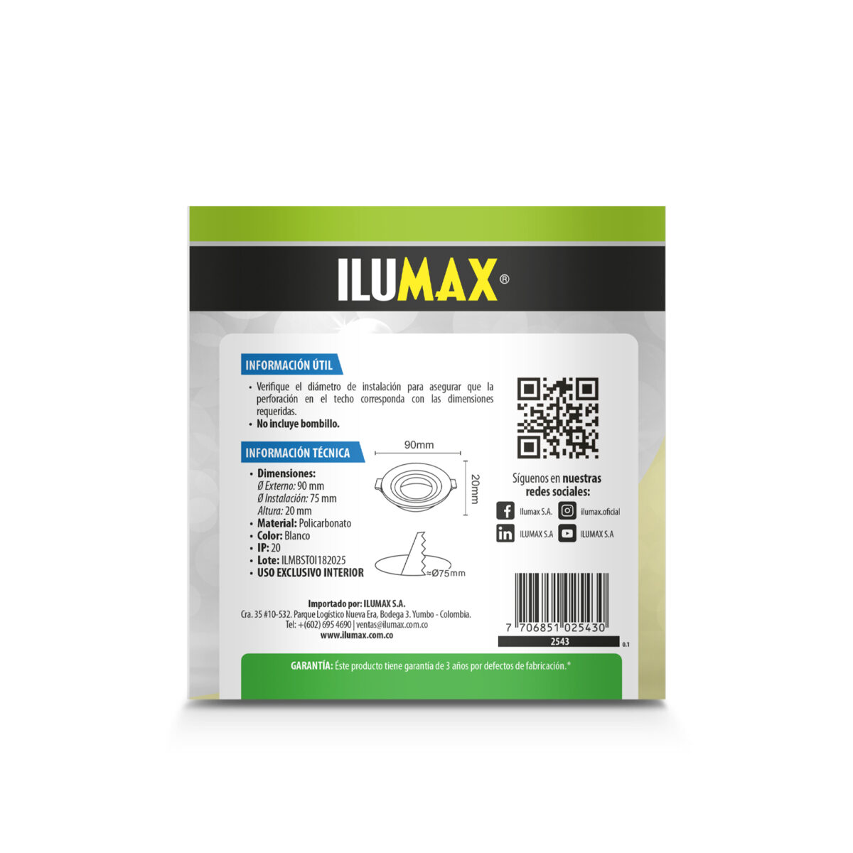 BALA DE EMPOTRAR ESCUALIZABLE REDONDA RECESADA BLANCA - Imagen 3