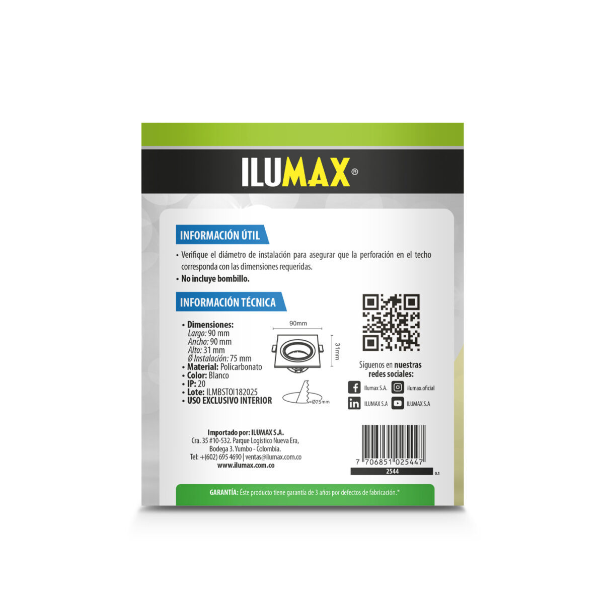 BALA DE EMPOTRAR ESCUALIZABLE CUADRADA RECESADA BLANCA - Imagen 3