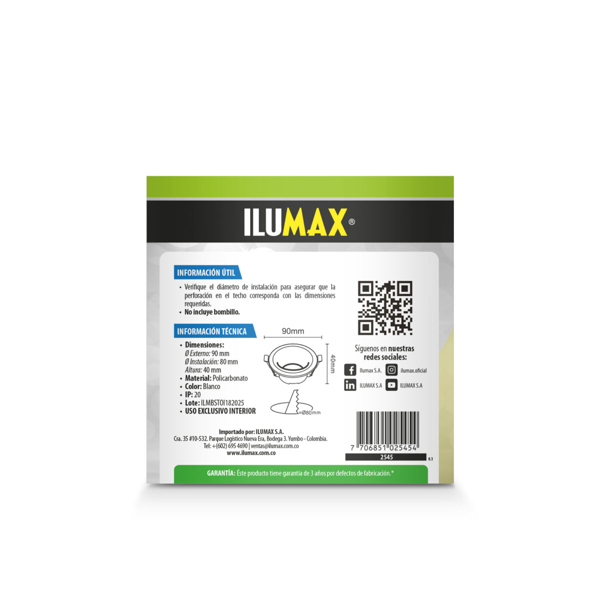 BALA DE EMPOTRAR REDONDA RECESADA BLANCA - Imagen 3