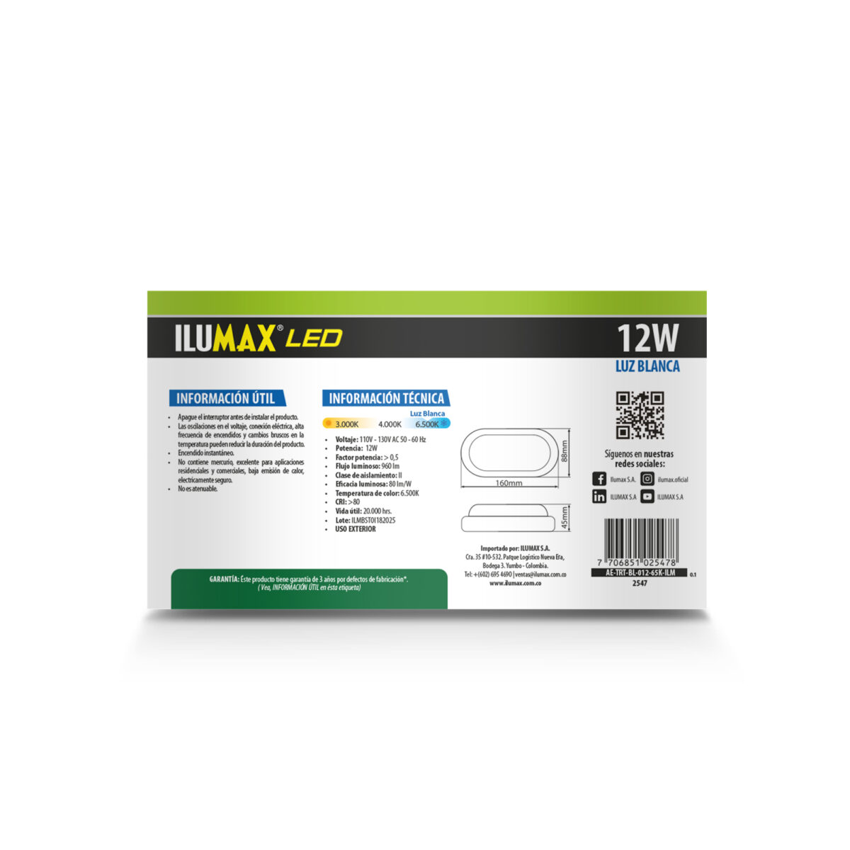 TORTUGA LED CON SENSOR 12W LUZ BLANCA - Imagen 3