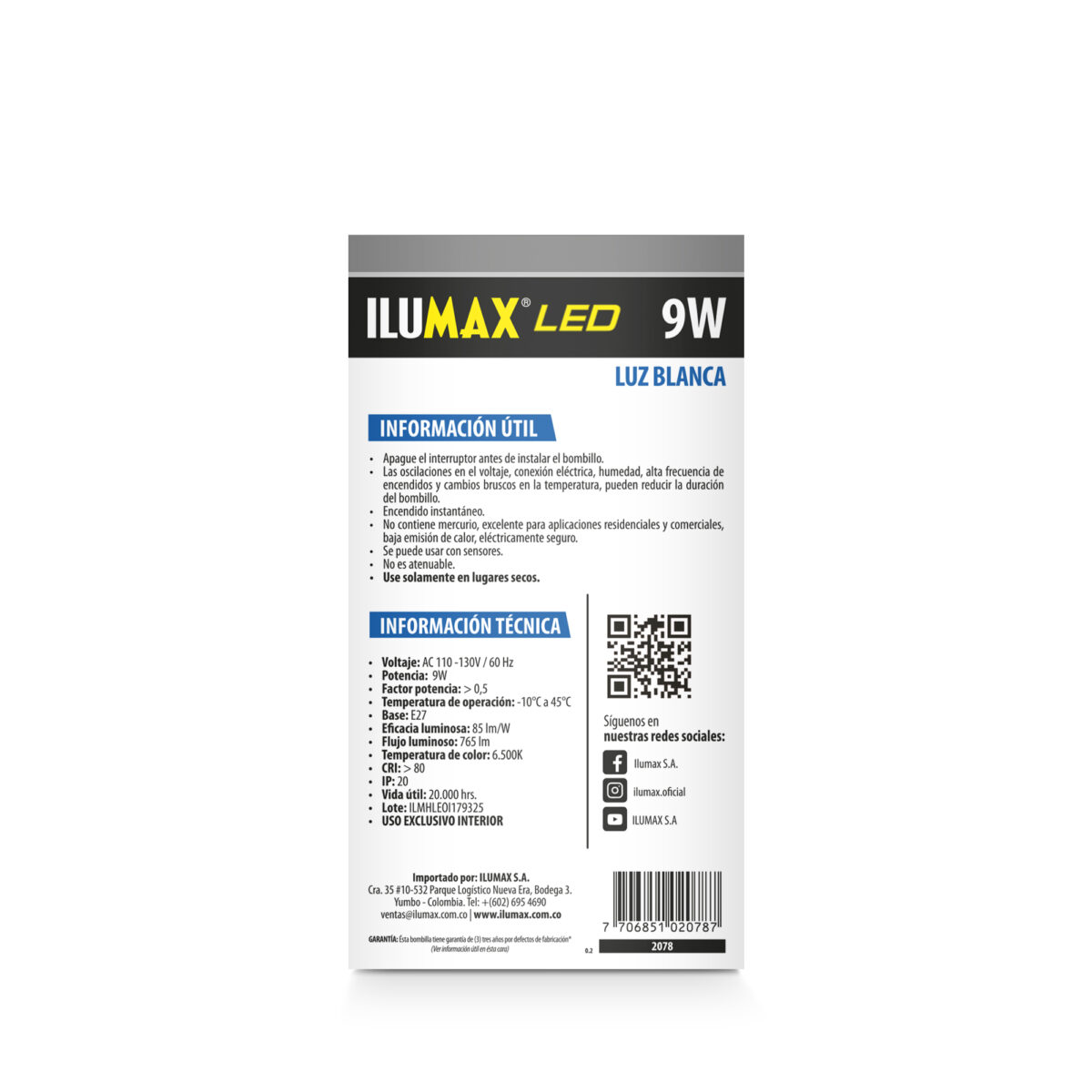 Bombillo Led 9W Luz Blanca E27 - Imagen 4
