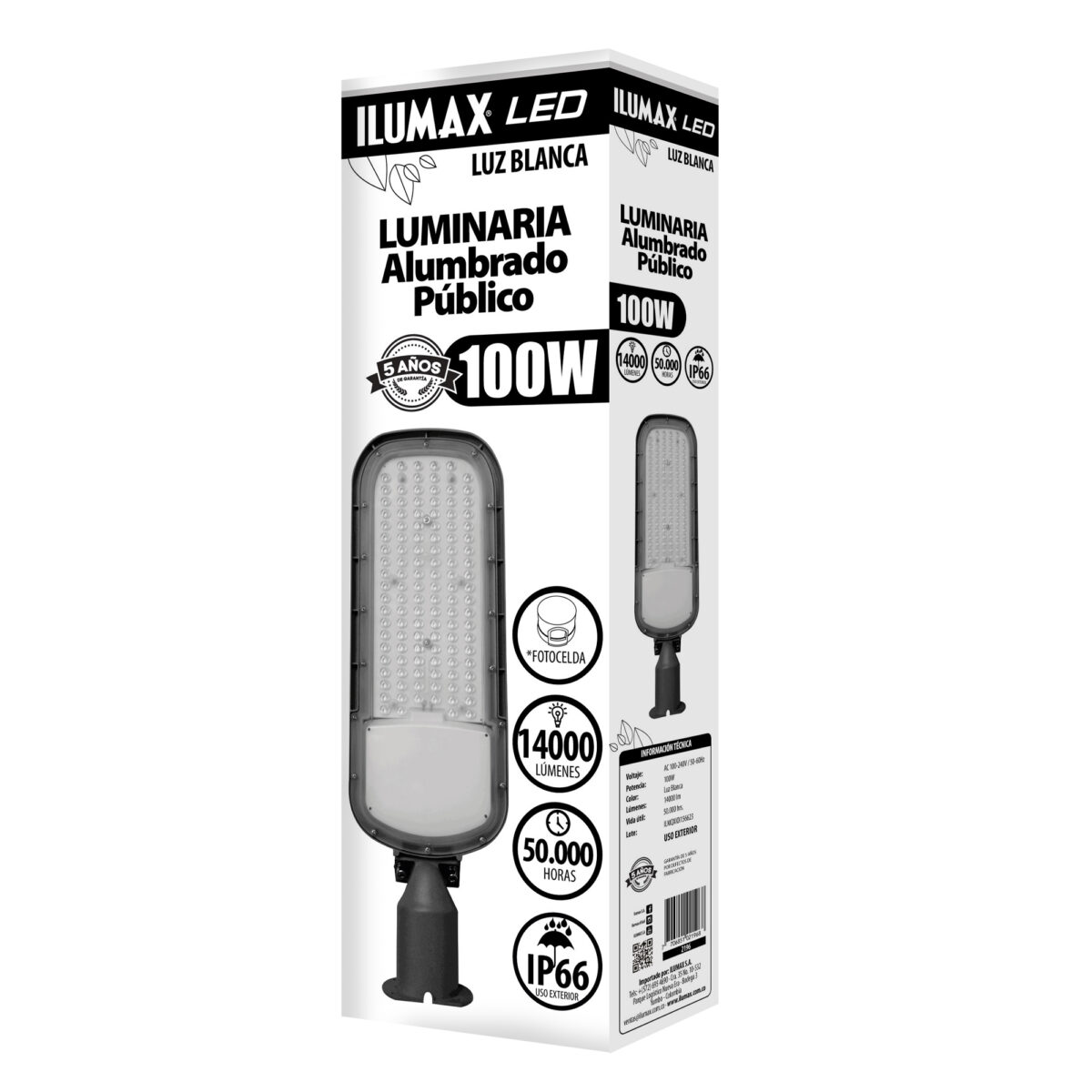 Luminaria Alumbrado Exterior LED 100w Luz Blanca Con Fotocelda - Imagen 3