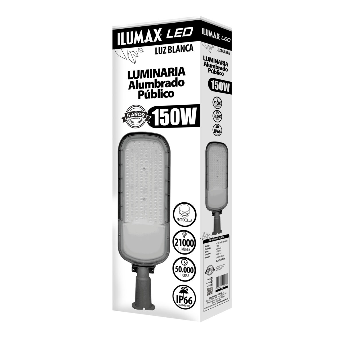 Luminaria Alumbrado Exterior LED 150w Luz Blanca Con Fotocelda - Imagen 3