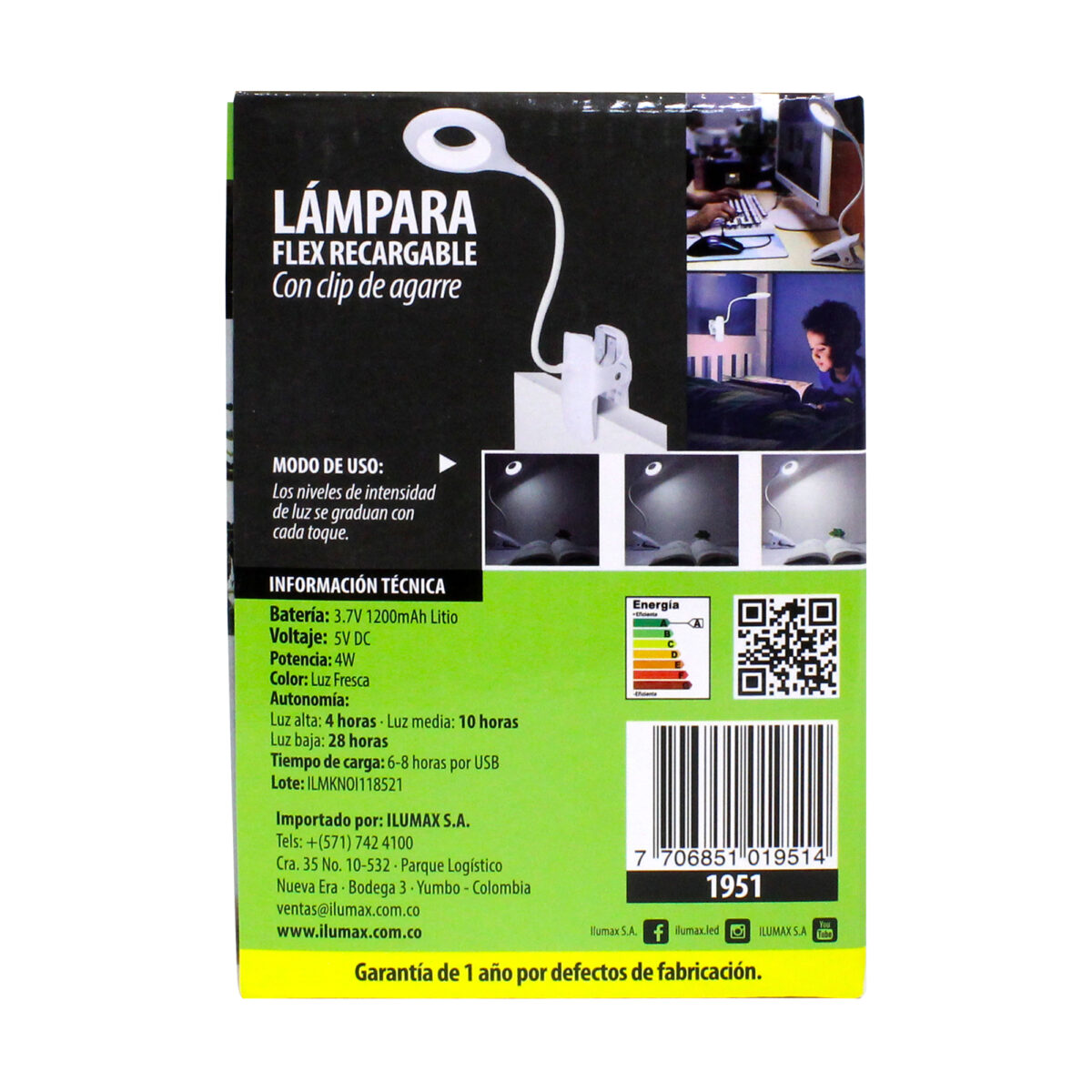 Lampara Clip  Flexible Recargable 4W Luz Blanca - Imagen 4