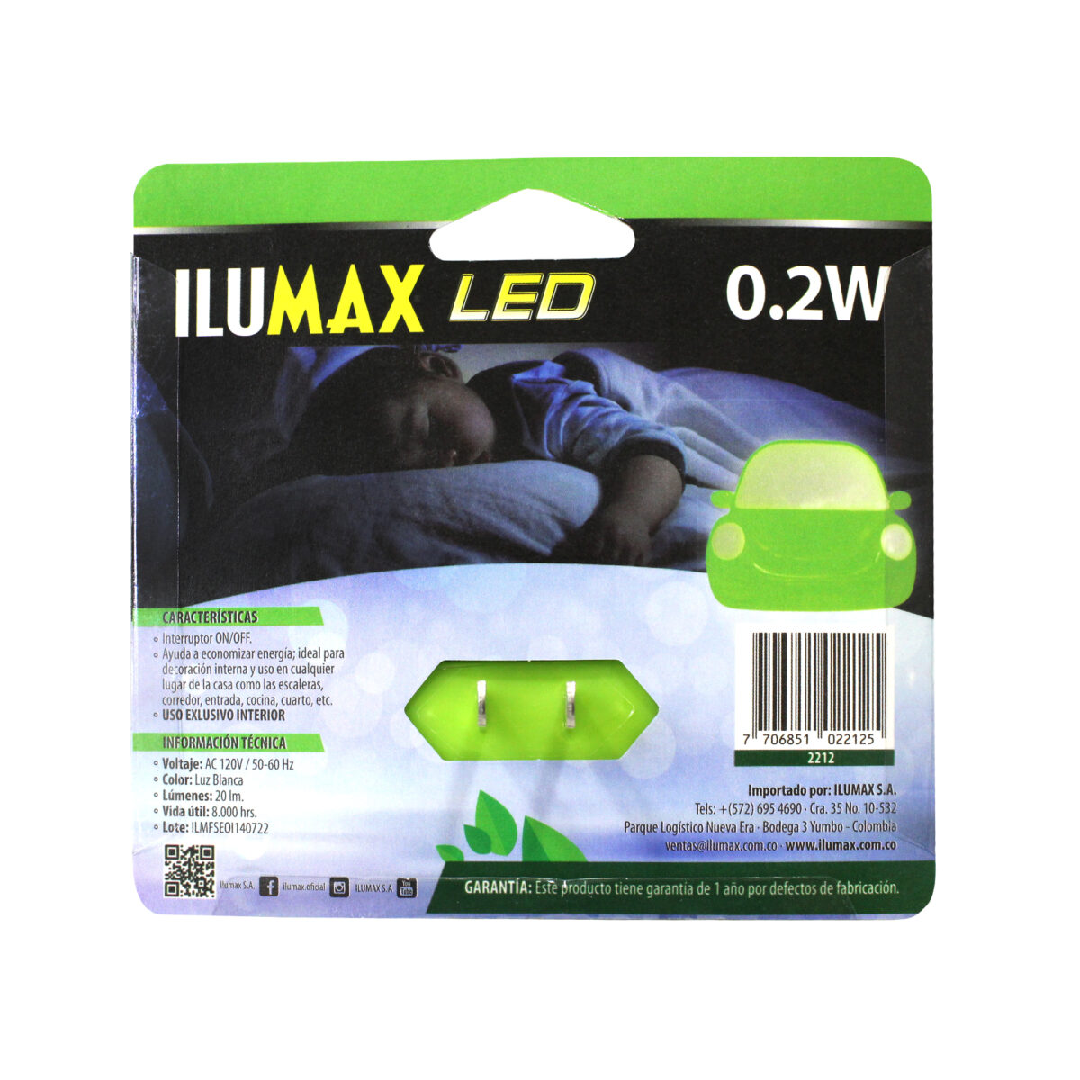 Luz De Noche Carro Verde 0.2W Luz Blanca - Imagen 4