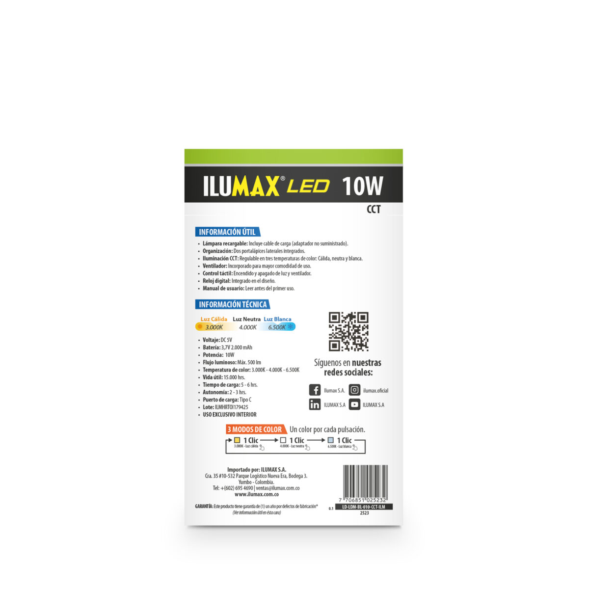 Lampara Ventilador  Led Recargable CCT 10W - Imagen 4